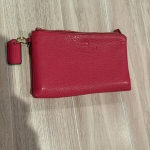 Coach Double Zipper Pink Pebbled Leather Wallet Clutch